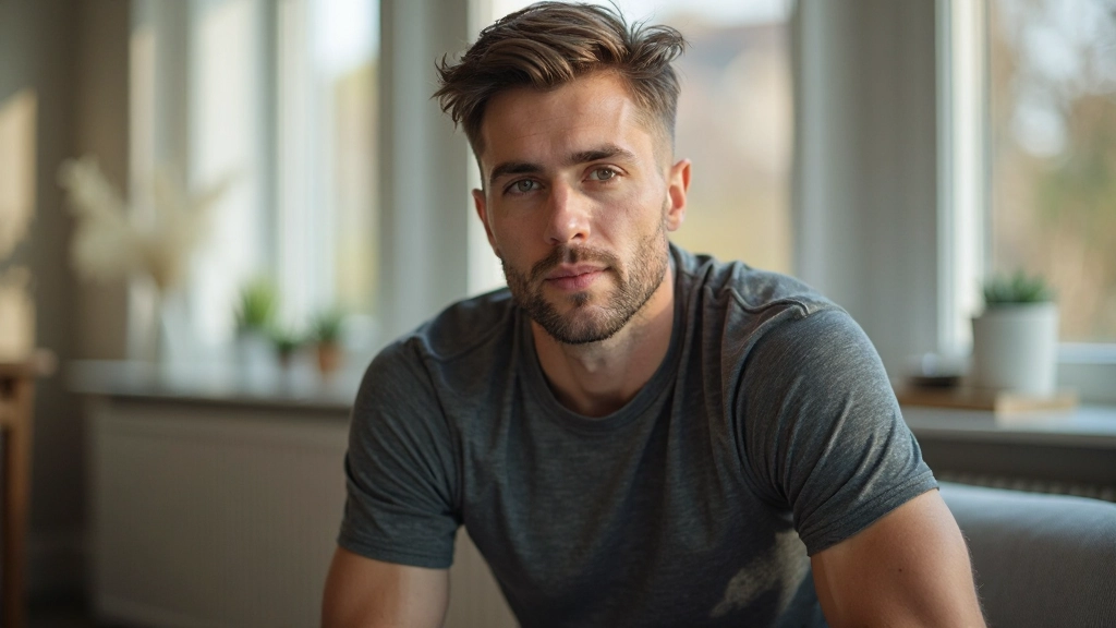 Een persoon die met focus en discipline aan hun dagelijkse routine werkt in een schone, georganiseerde omgeving